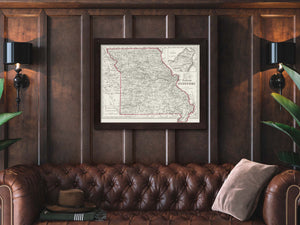 Framed vintage Missouri State Map