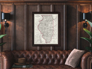 Framed Vintage Illinois State Map