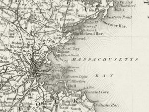 Detail shot of historical Massachusetts and Rhode Island map