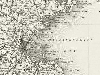 Detail shot of historical Massachusetts and Rhode Island map