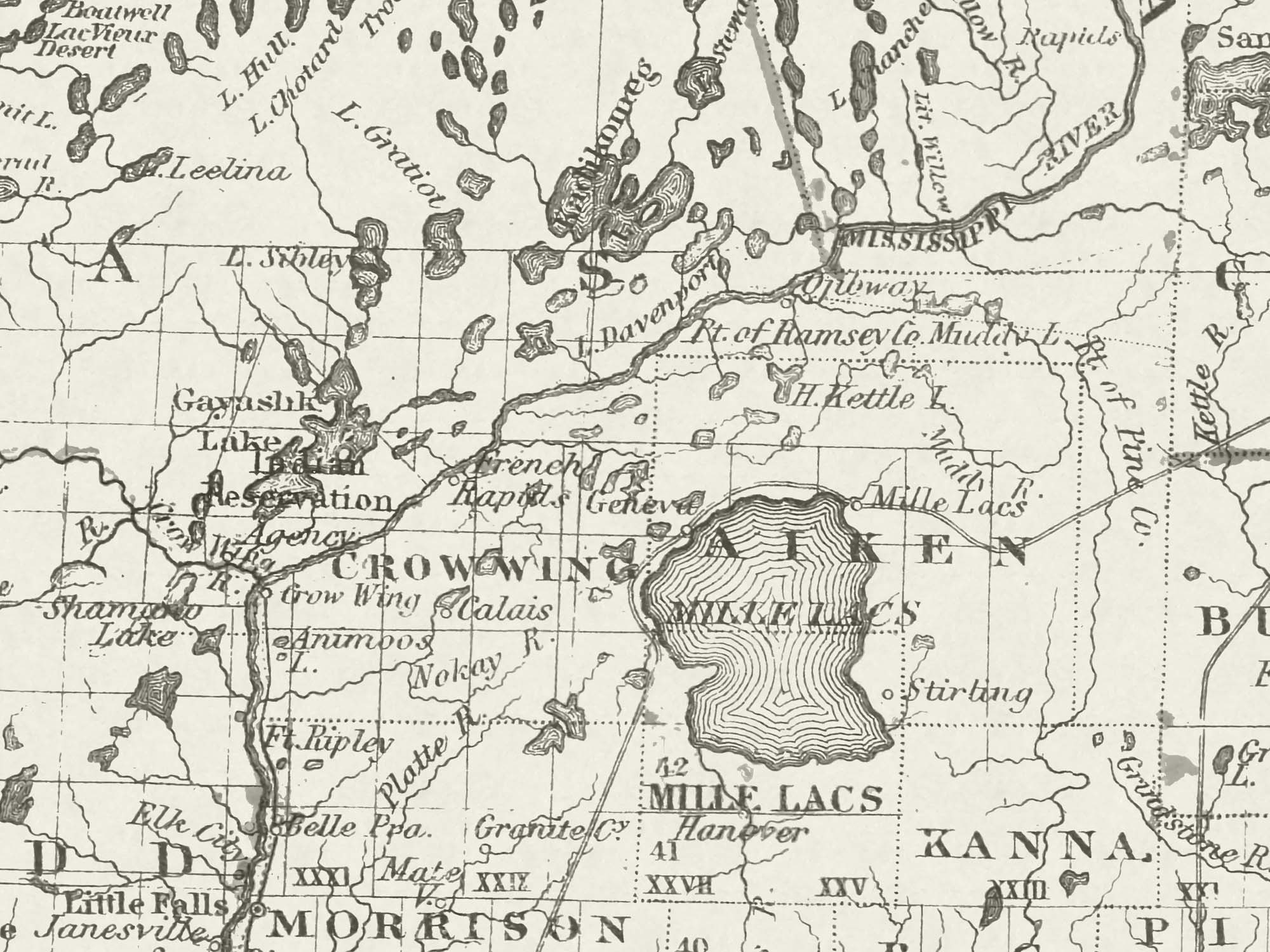 Detail shot of Antique Minnesota State Map