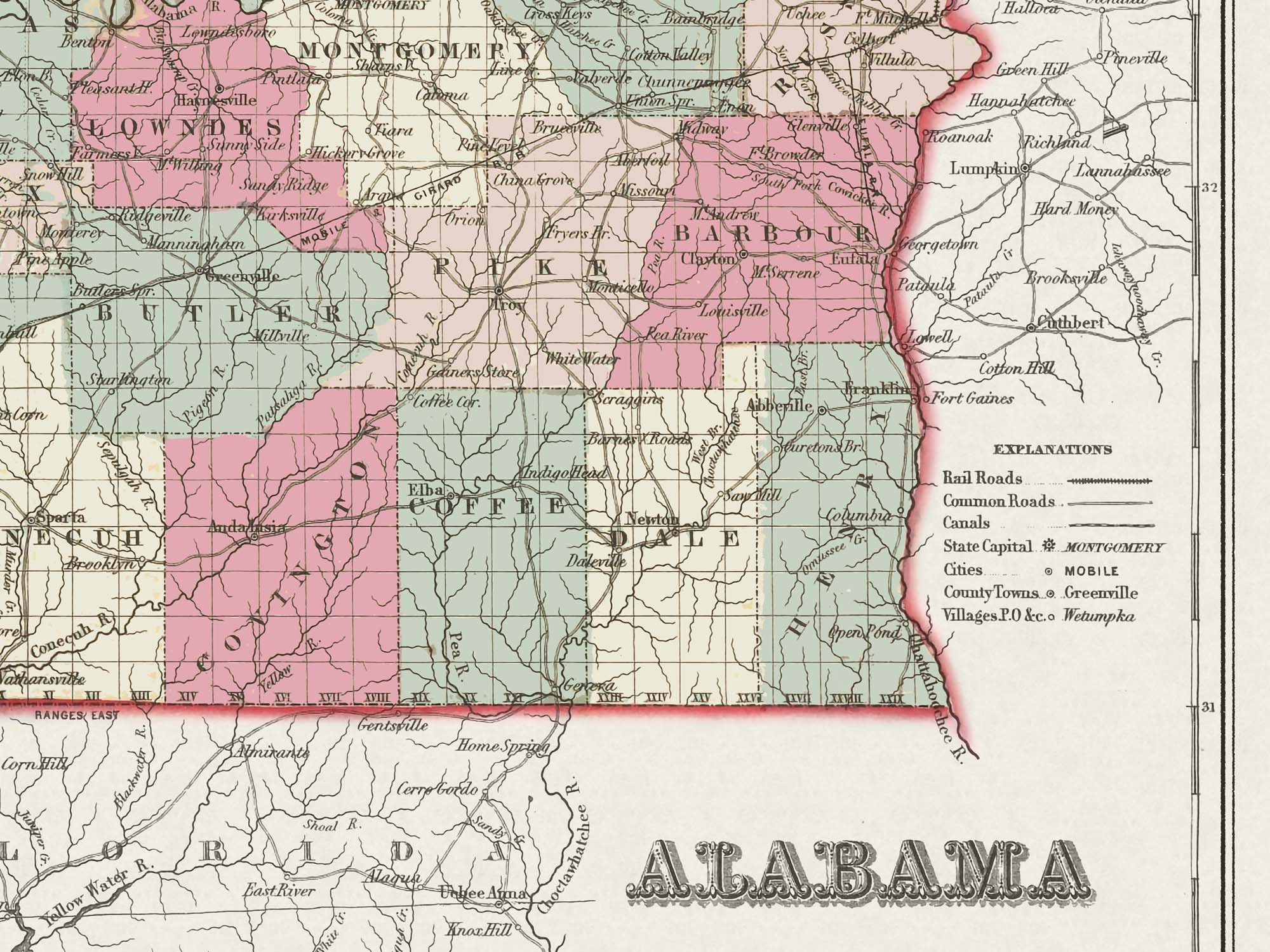 alabama county map with roads