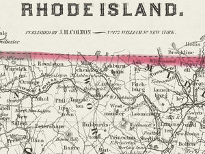 Detail shot of vintage Massachusetts and Rhode Island map