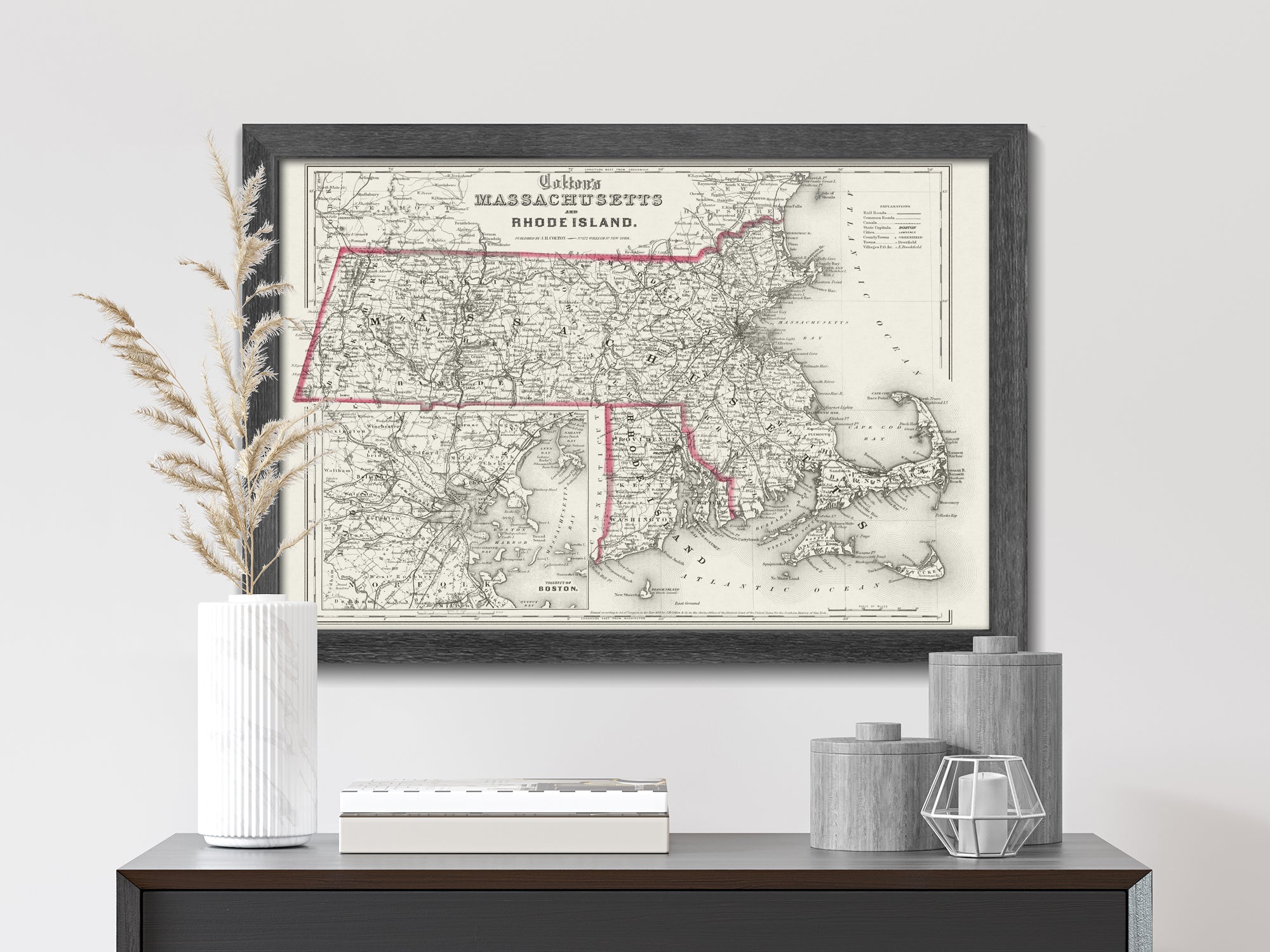 Vintage Massachusetts and Rhode Island map