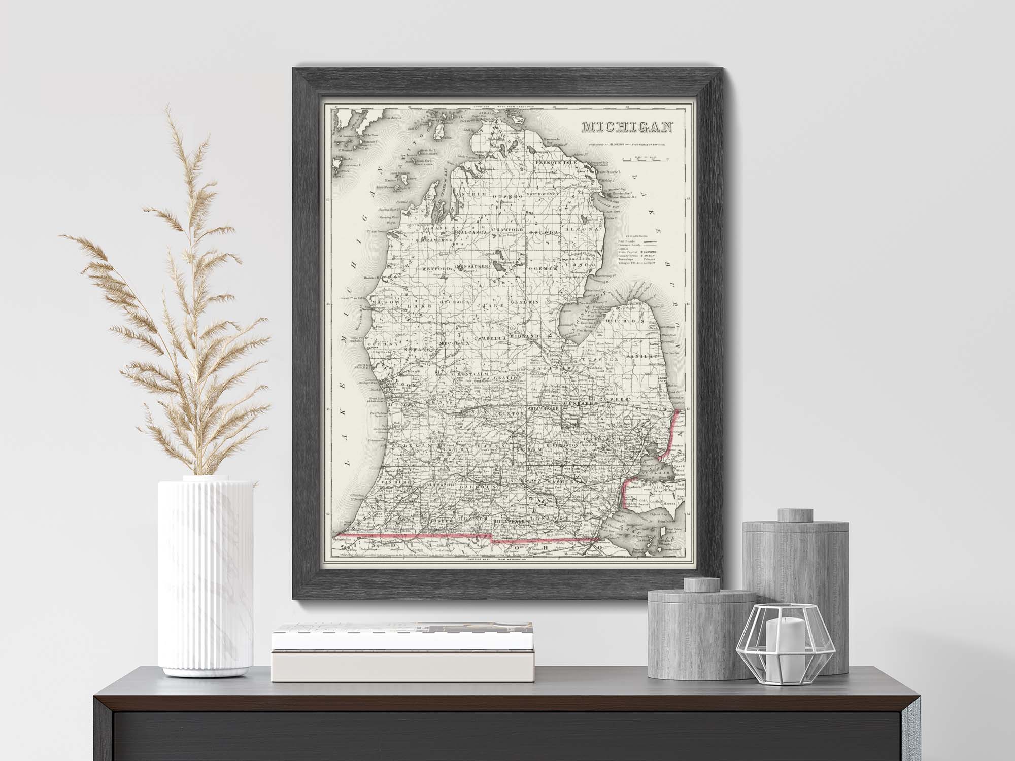 Classic Framed Michigan State Map