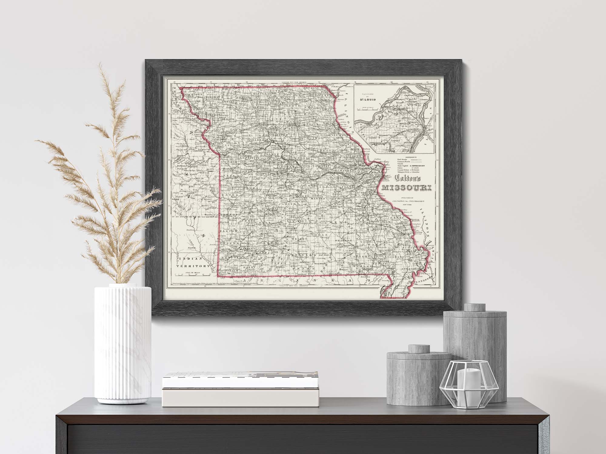 Framed classic Missouri State Map