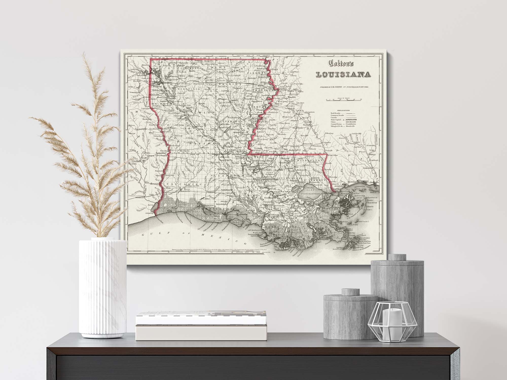 Old Map Louisiana State 1865 Vintage Map Wall Map Print