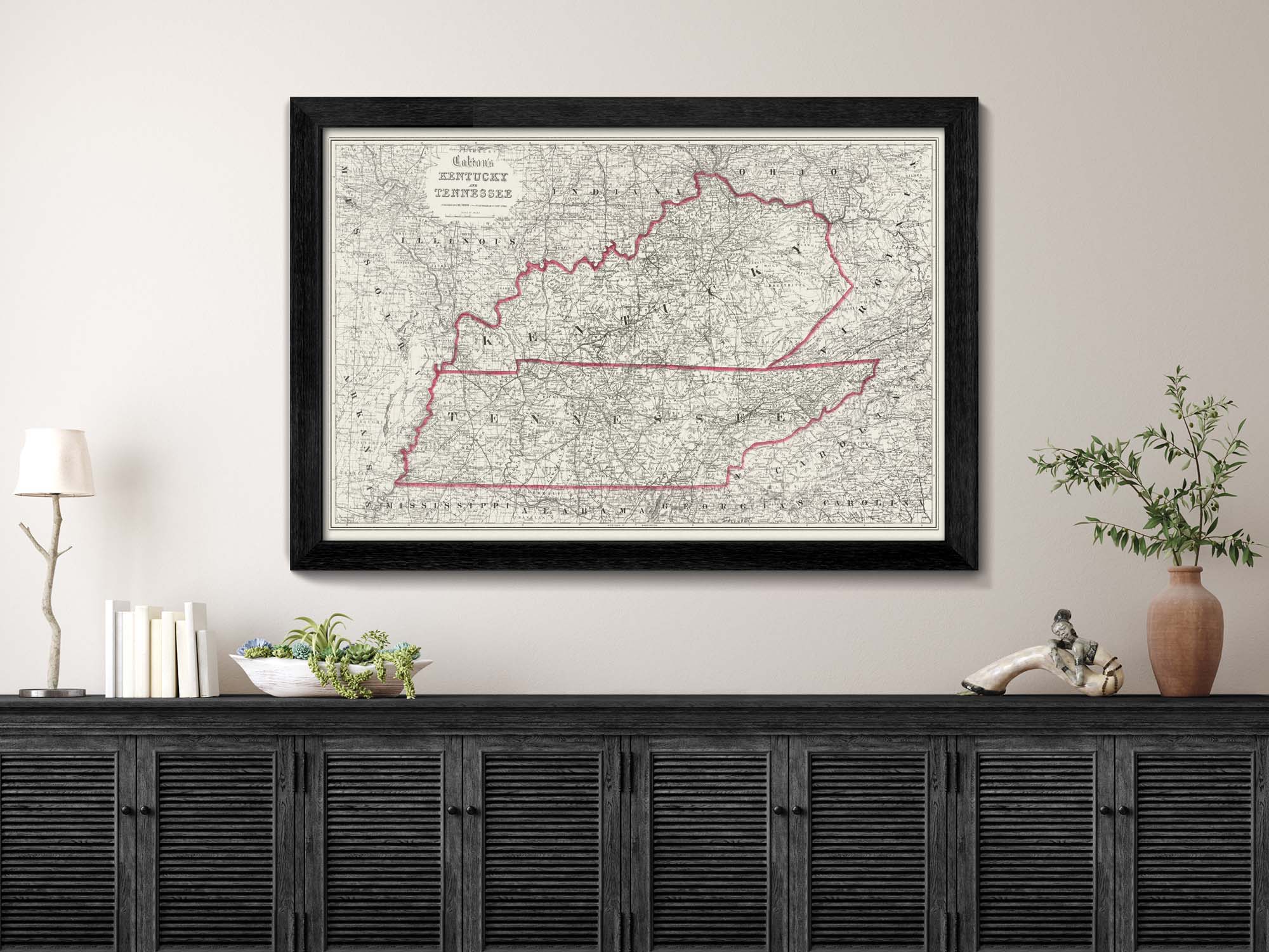 Historical Kentucky and Tennessee State Map 