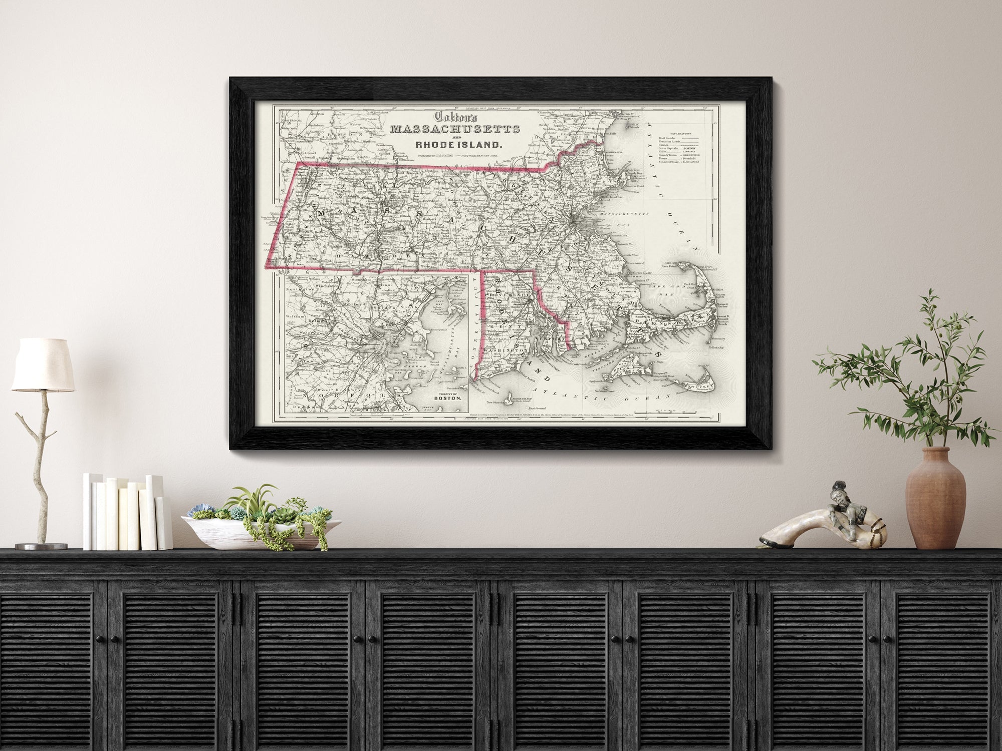 Antique Massachusetts and Rhode Island map