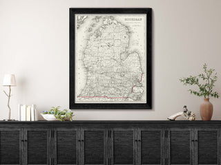 Framed Antique Michigan State Map