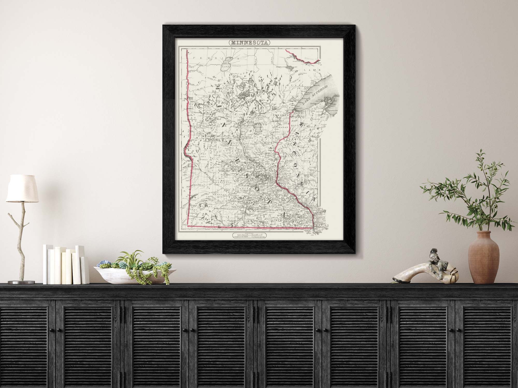 Framed antique Minnesota State Map