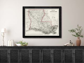 Historic map of Louisiana with dark background